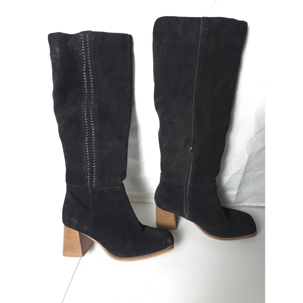 Diba True Black Suede Leather Knee High Boots Women 7 Block Heel Side Zip